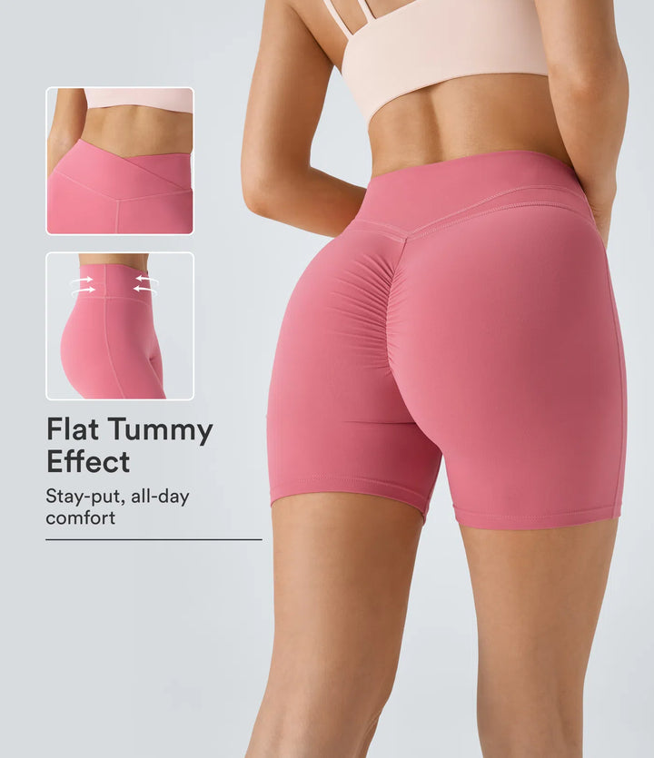 SoftlyZero Plush High Waisted Crossover Ruched Yoga Shorts 5&