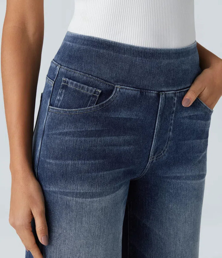 Halara Flex High Waisted Pockets Baggy Wide Leg Washed Casual Jeans