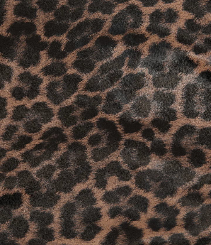 High Waisted Tummy Control Stretchy PU Leopard Print Party Mini Skirt with Built-In Shorts-Longer Length