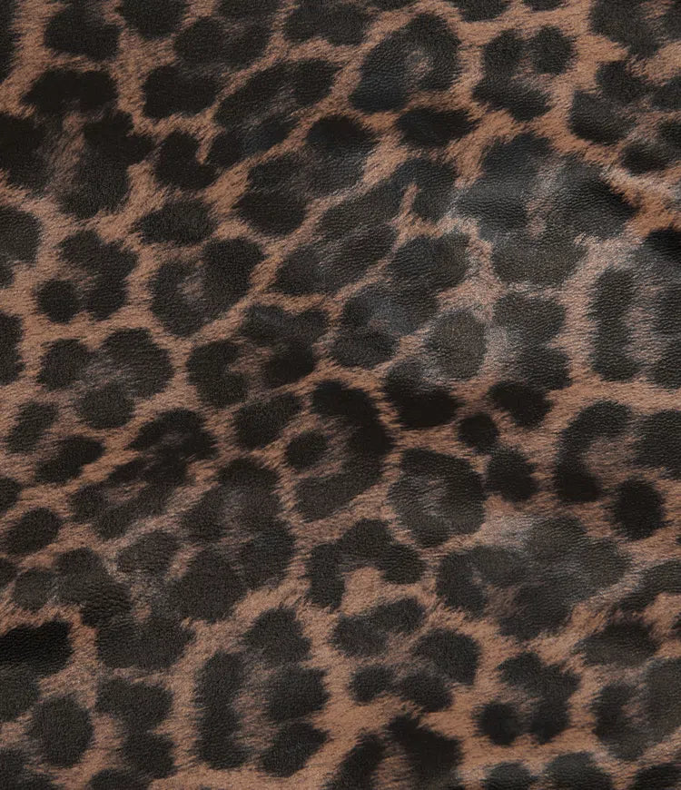 High Waisted Tummy Control Stretchy PU Leopard Print Party Mini Skirt with Built-In Shorts-Longer Length