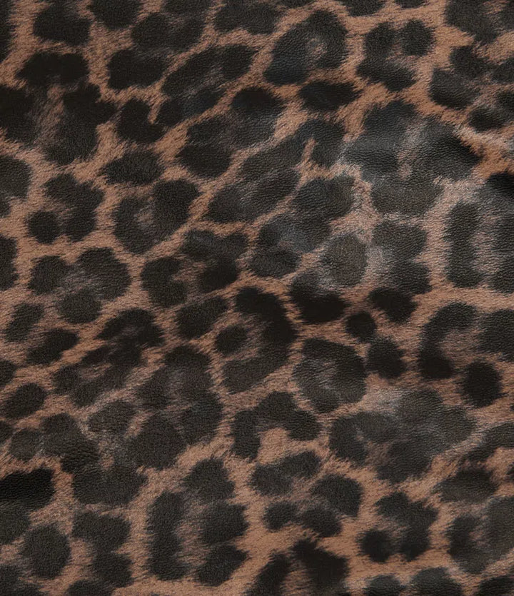 High Waisted Tummy Control Stretchy PU Leopard Print Party Mini Skirt with Built-In Shorts-Longer Length
