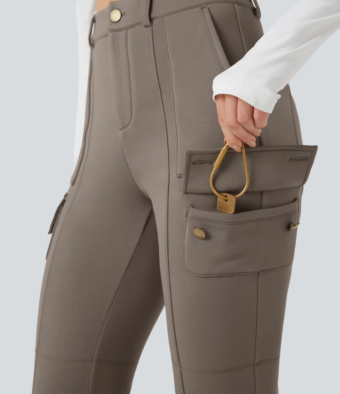 High Waisted Skinny Fleece Hiking Cargo Pants with Pockets