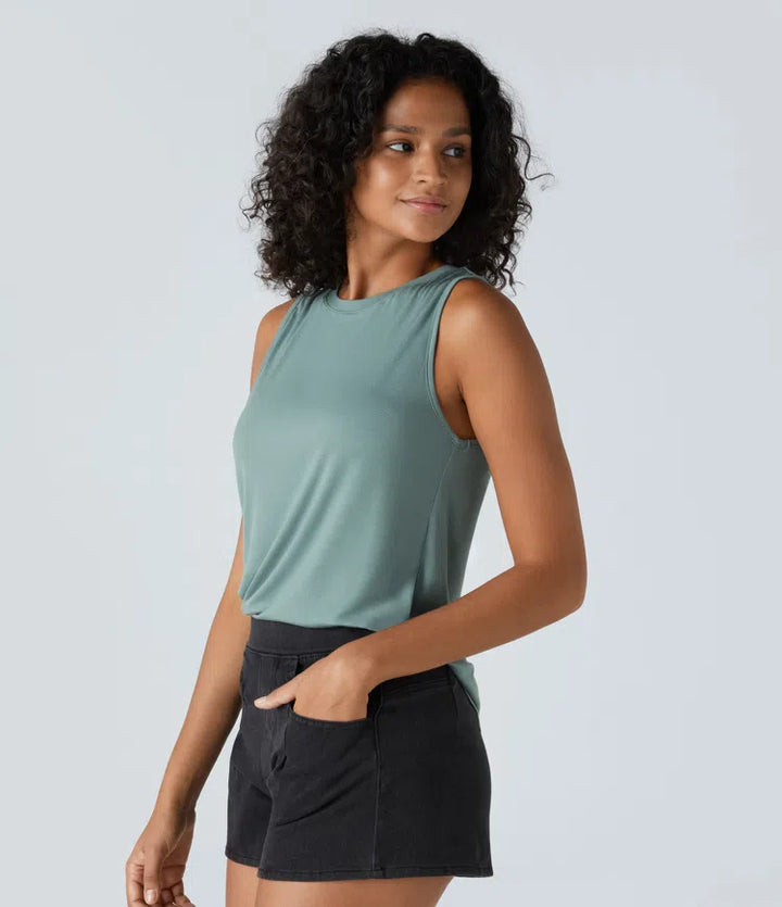 Ribbed Round Neck Basic Casual Tank Top