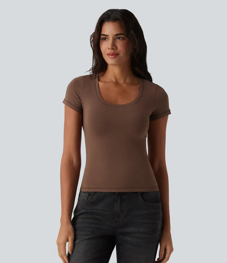 Halara Cotton Jersey Scoop Neck Short Sleeve Casual T-Shirt