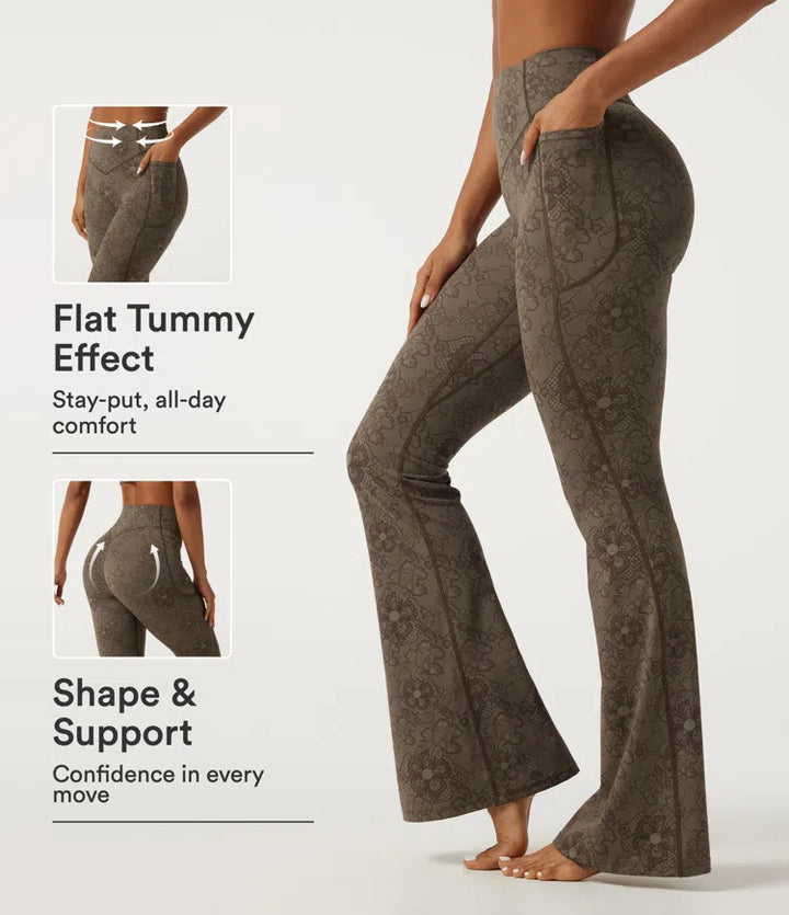 Halara UltraSculpt High Waisted Tummy Control Butt Lifting Contrast Lace Flare Yoga Leggings with Pockets