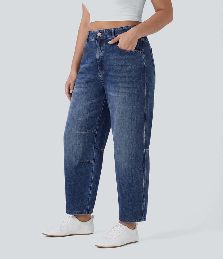 Halara Flex Low Rise Barrel Leg Casual Plus Size Jeans with Pockets