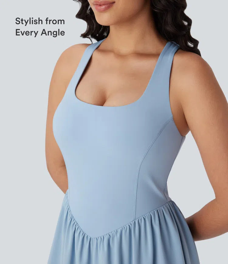 Breezeful Corset 2-in-1 Pocket Mini Quick Dry Flowy Pickleball Active Dress-Longer Legnth