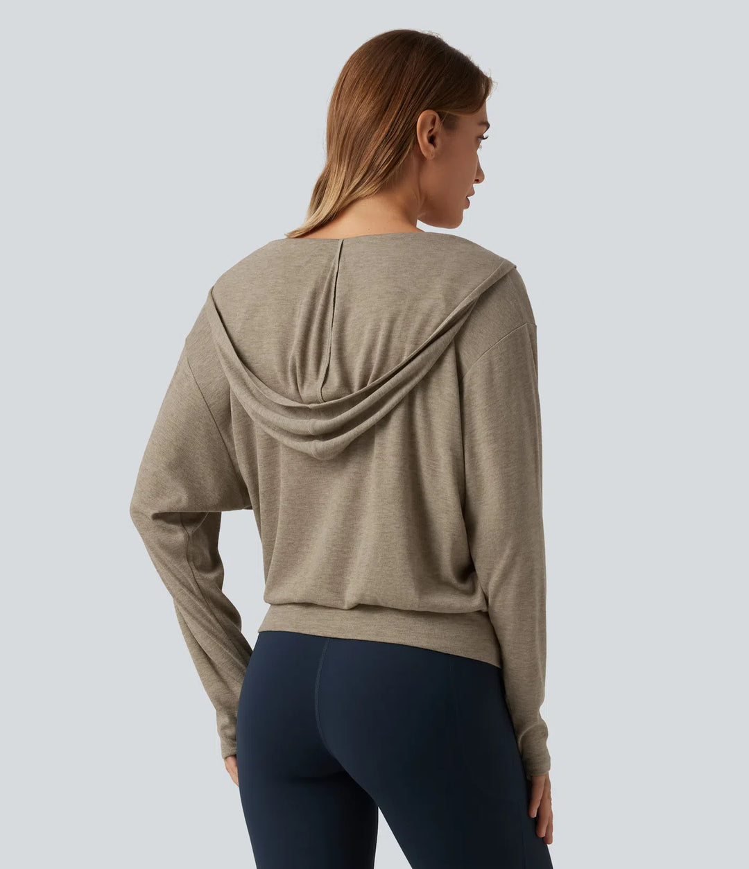 Hooded Dropped Long Sleeve Crossover Wrapped Yoga Sports Top