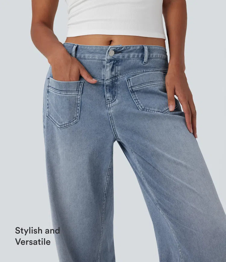 Halara Flex Mid Rise Straight Leg Casual Jeans with Pockets
