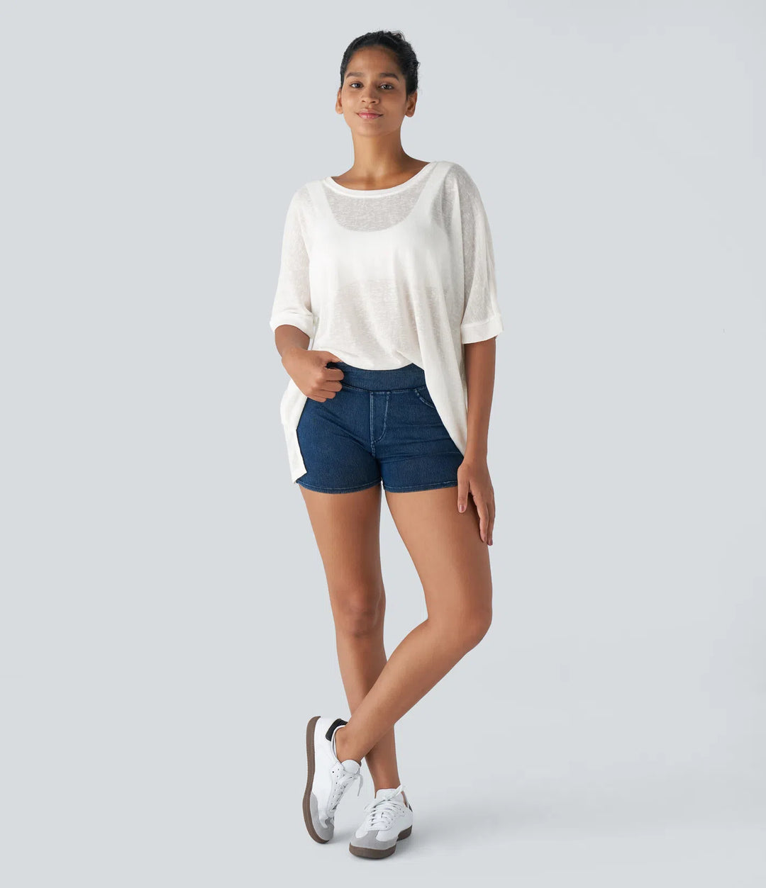 Asymmetric Hem Sheer Oversize Casual Top