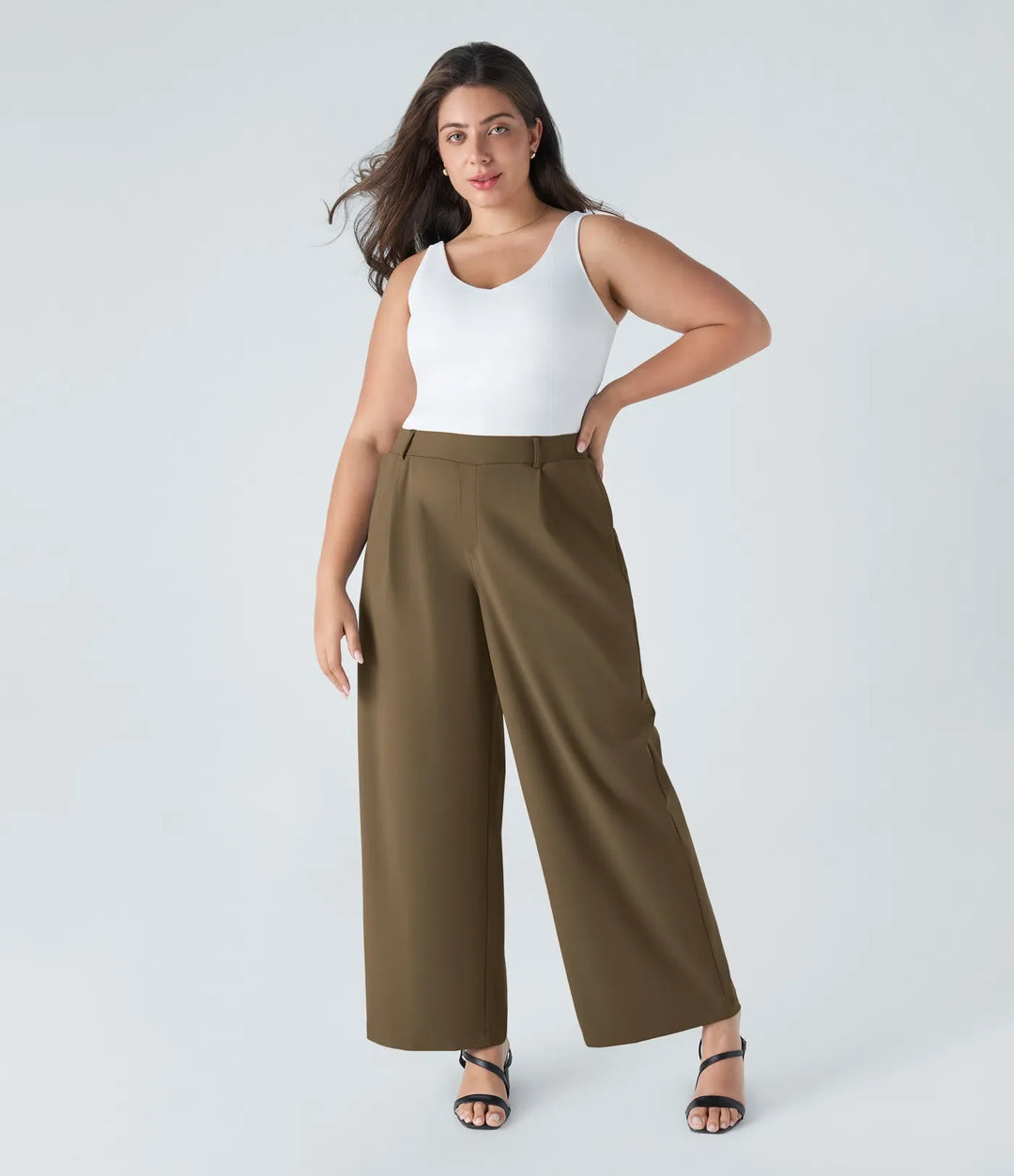 Marlenna Flex DayStretch High Waisted Pocket Straight Leg Work Plus Size Pants