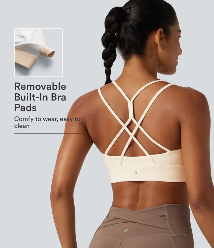 SoftlyZero Plush Low Support Built-in Bra Crisscross Yoga Sports Bra