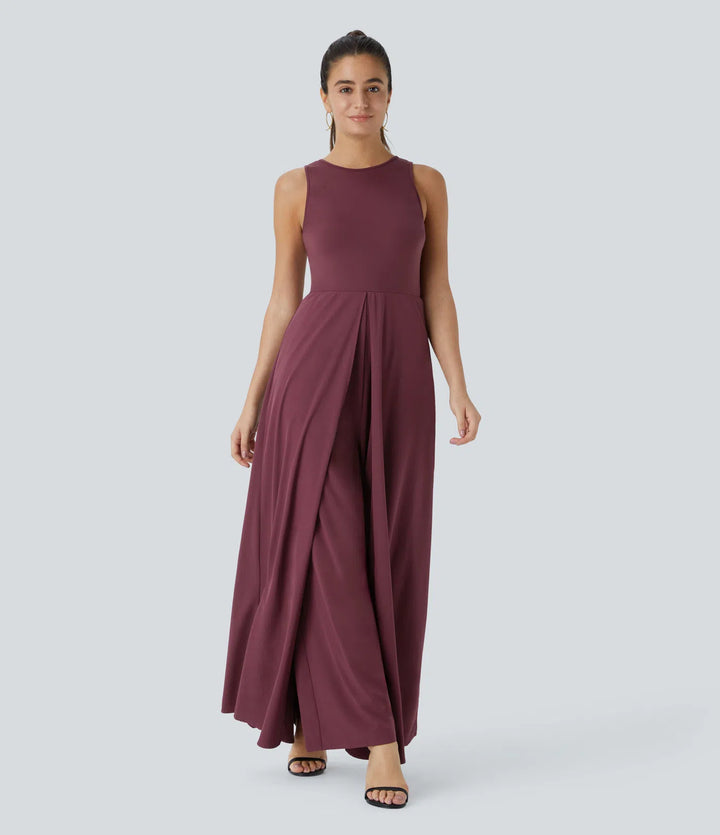 Breezeful Zipper Sleeveless Pocket Contrast Quick Dry Jumpsuit