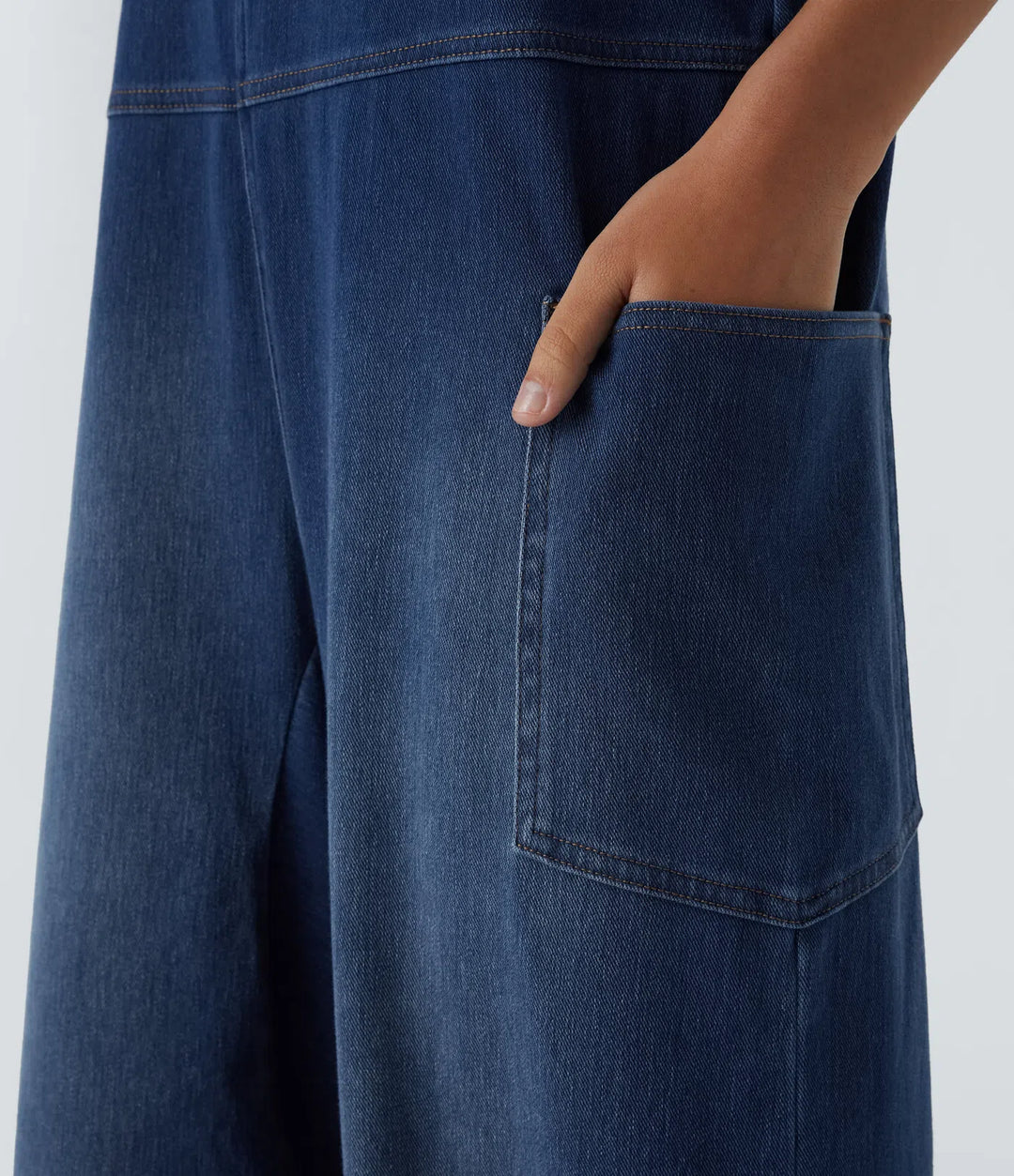Halara Flex V Neck Pocket Washed Denim Casual Overalls