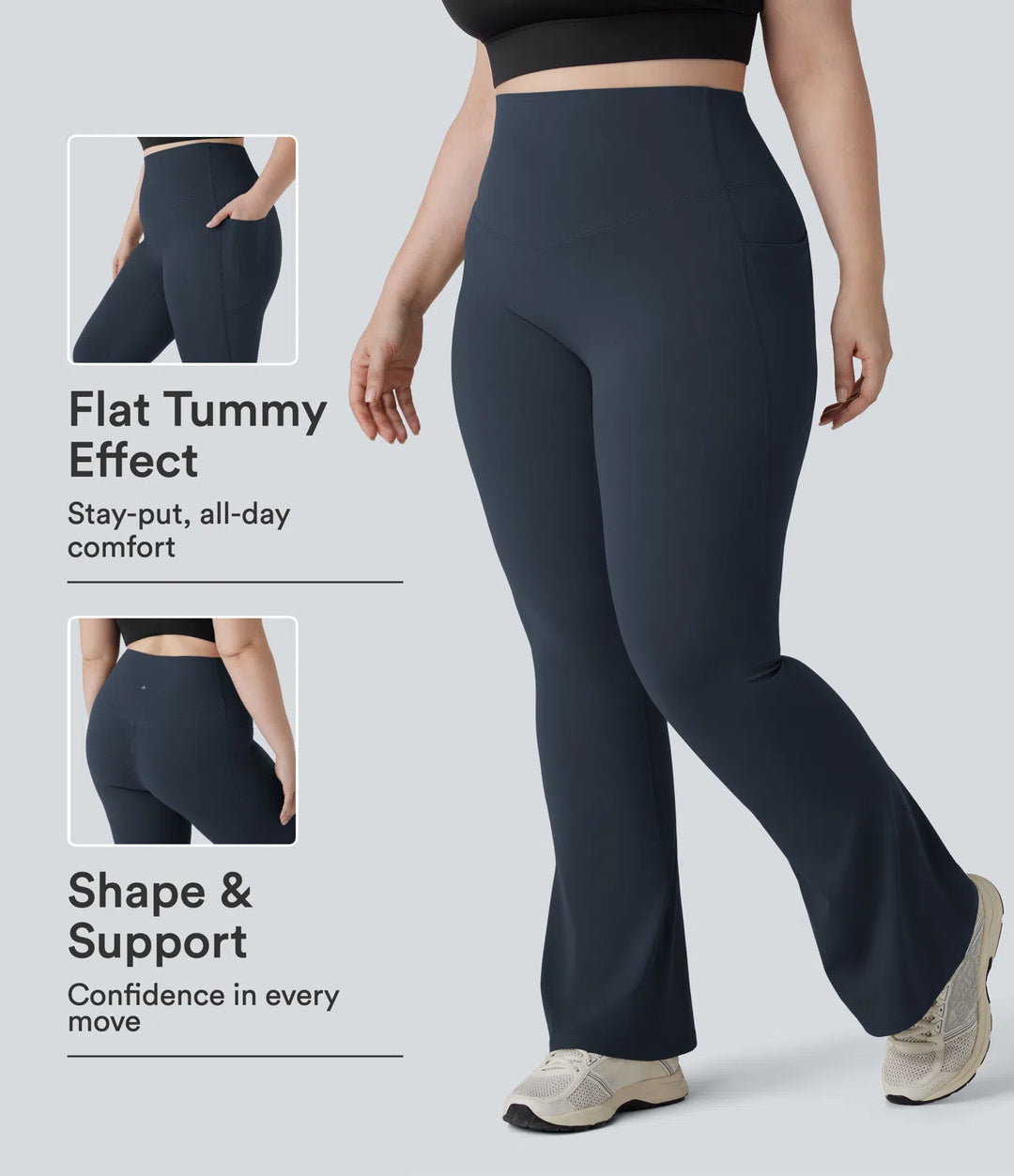 Halara UltraSculpt High Waisted Tummy Control Pocket Shaping Yoga Bootcut Plus Size Leggings