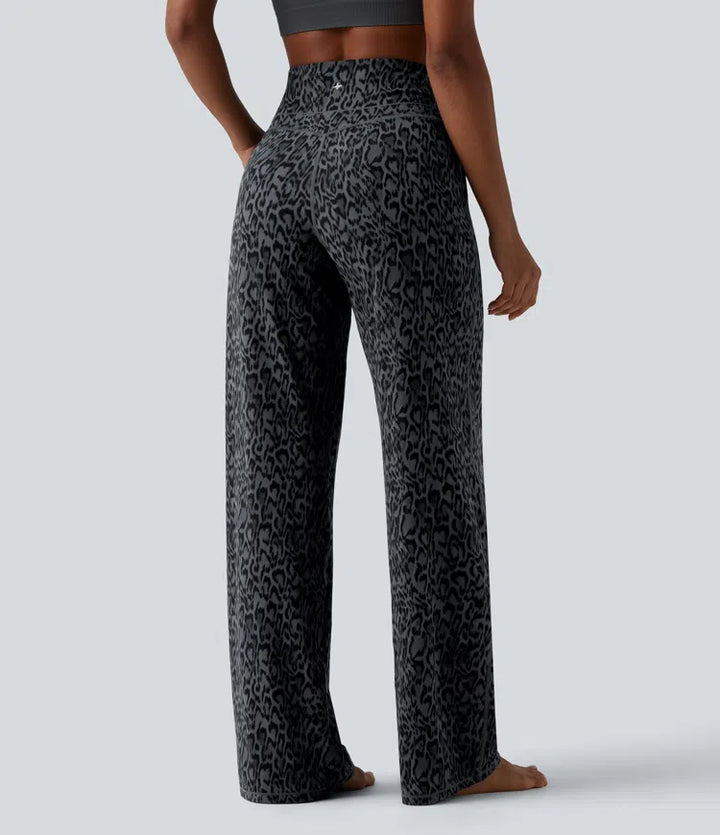 Halara UltraSculpt Leopard Print High Waisted Tummy Control Straight Leg Yoga Pants with Pockets