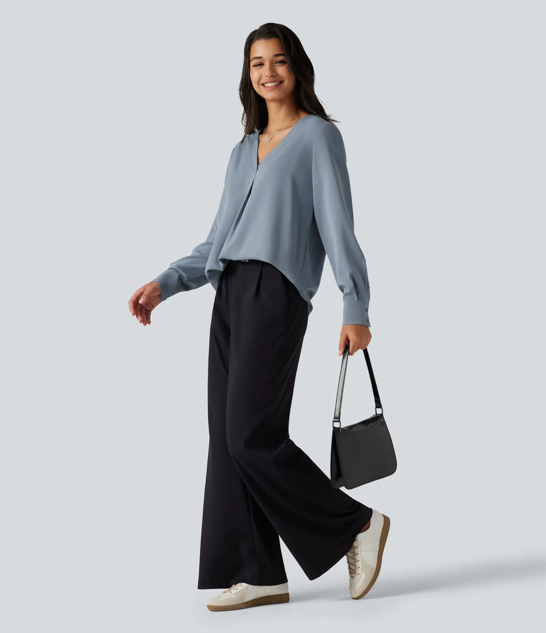 Wrinkle Recovery V Neck Long Sleeve Work Blouse