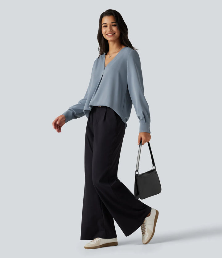 Wrinkle Recovery V Neck Long Sleeve Work Blouse