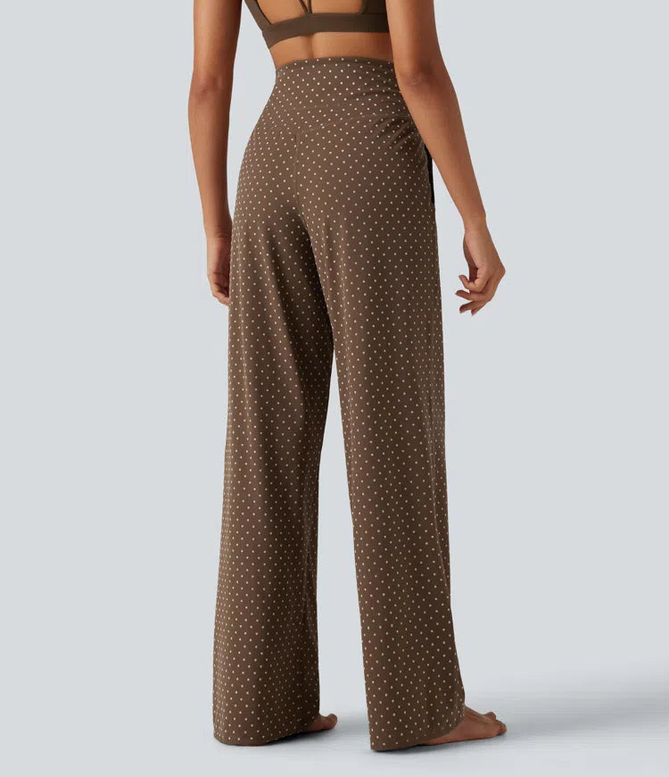 Halara UltraSculpt Flocked High Waisted Tummy Control Straight Leg Polka Dot Yoga Pants with Pockets