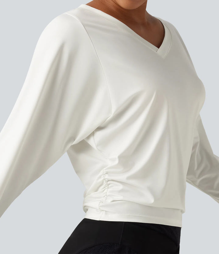 Sweetheart Neck Long Sleeve Ruched Yoga Sports Top