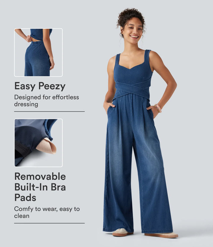 Halara Flex Built-in Bra Denim Casual Jumpsuit with Pockets-Easy Peezy Edition