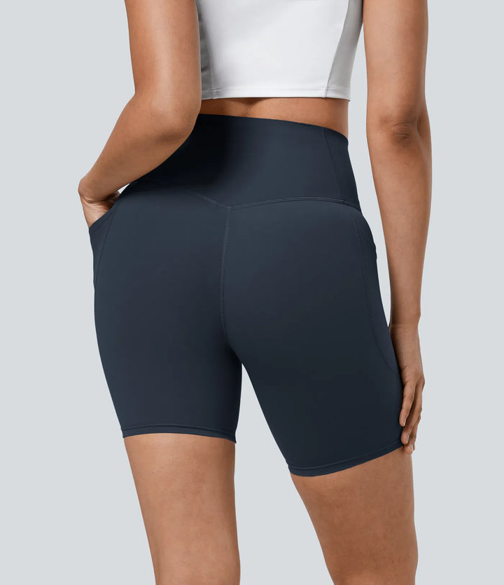 Halara UltraSculpt High Waisted Tummy Control Pocket Shaping Training Biker Shorts 7&