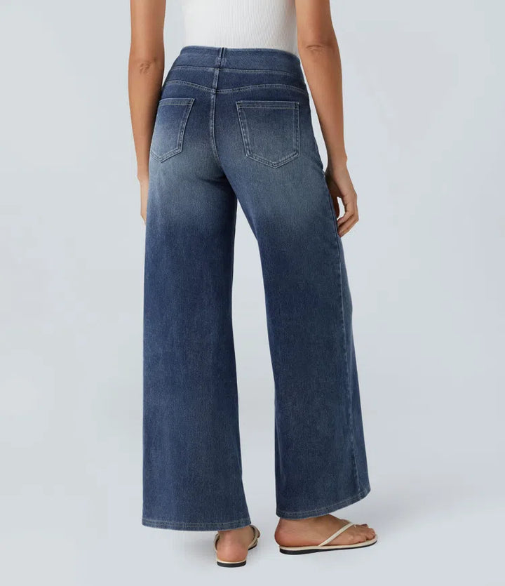 Halara Flex High Waisted Pockets Baggy Wide Leg Washed Casual Jeans