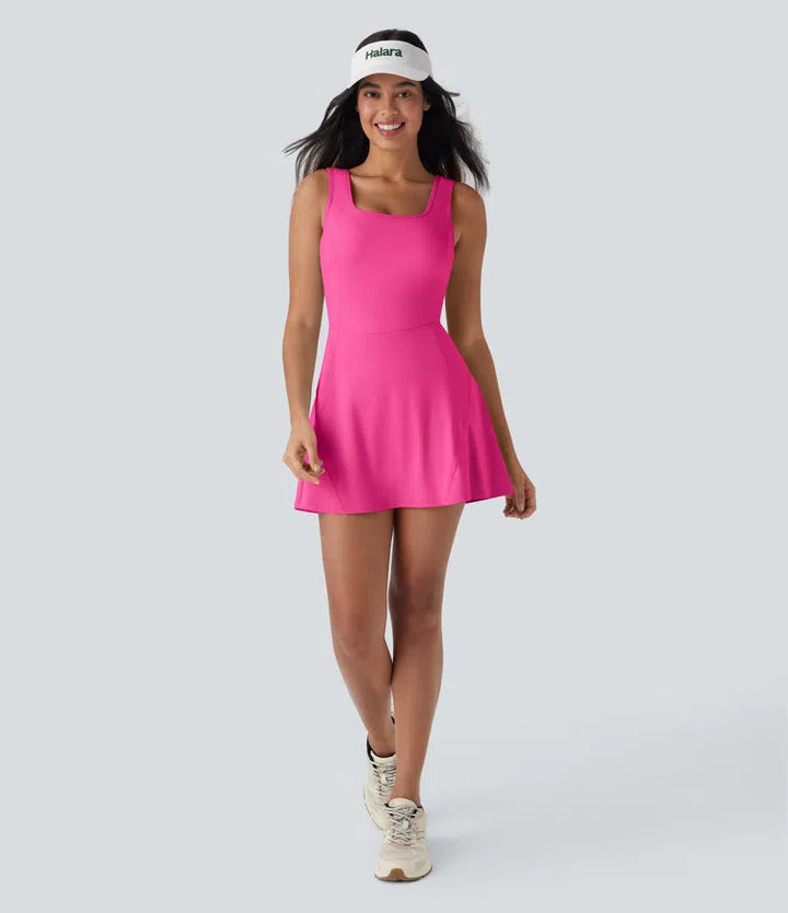 SoftlyZero Airy U Neck 2-in-1 Pocket Mini InstantCool Dance Active Dress-Easy Peezy