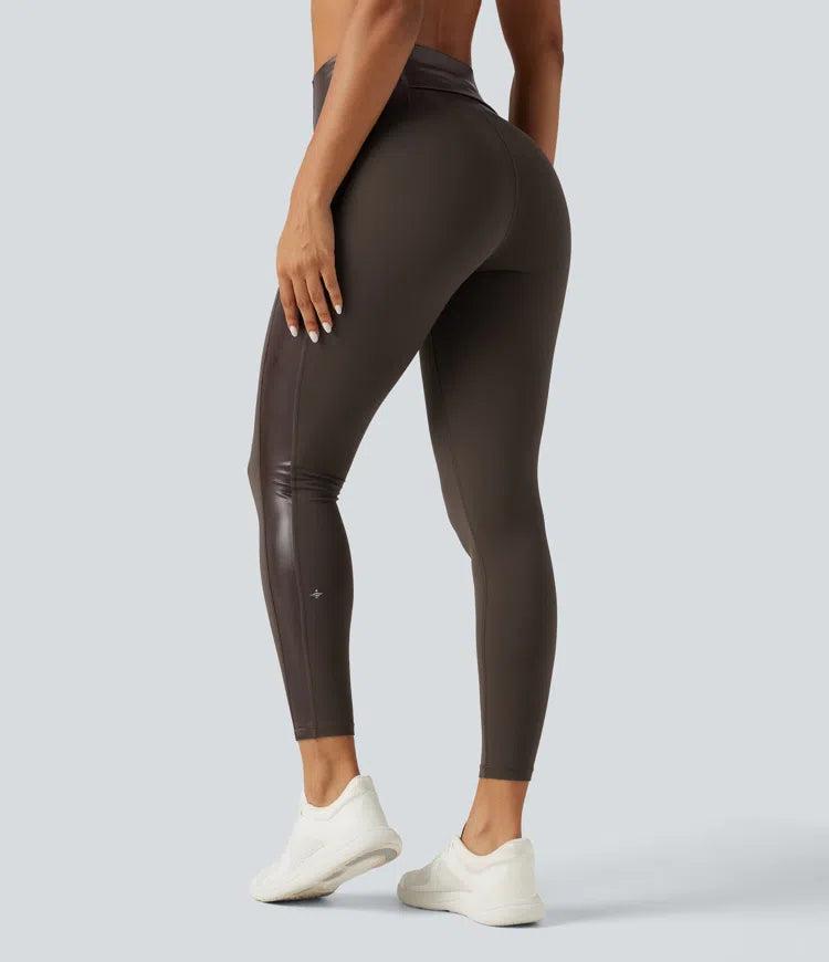 Halara UltraSculpt High Waisted Stretchy PU Tummy Control Yoga Leggings with Pocket