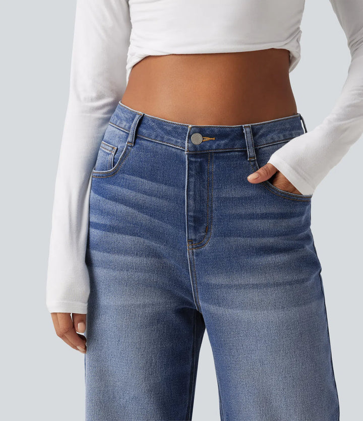 High Waisted Straight Leg Casual Jeans with Pockets