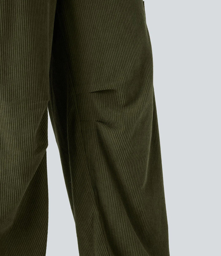 High Waisted Straight Leg Corduroy Casual Pants with Pockets