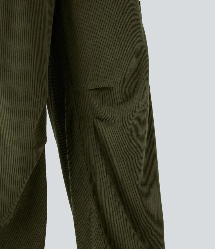High Waisted Straight Leg Corduroy Casual Pants with Pockets