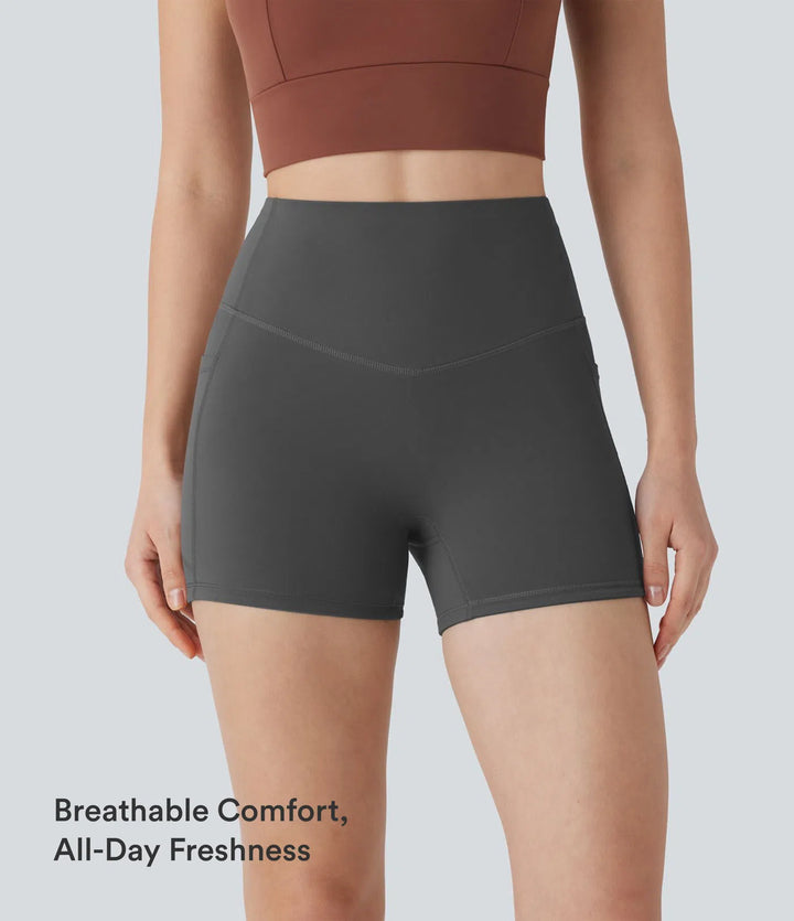 Halara UltraSculpt High Waisted Tummy Control Pocket Shaping Training Biker Shorts 3&