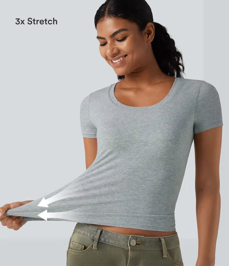 Halara Cotton Jersey Scoop Neck Short Sleeve Built-in Bra Casual T-Shirt B-DD Cups