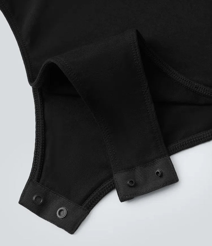 U Neck Long Sleeve Snap Skinny Work Bodysuit