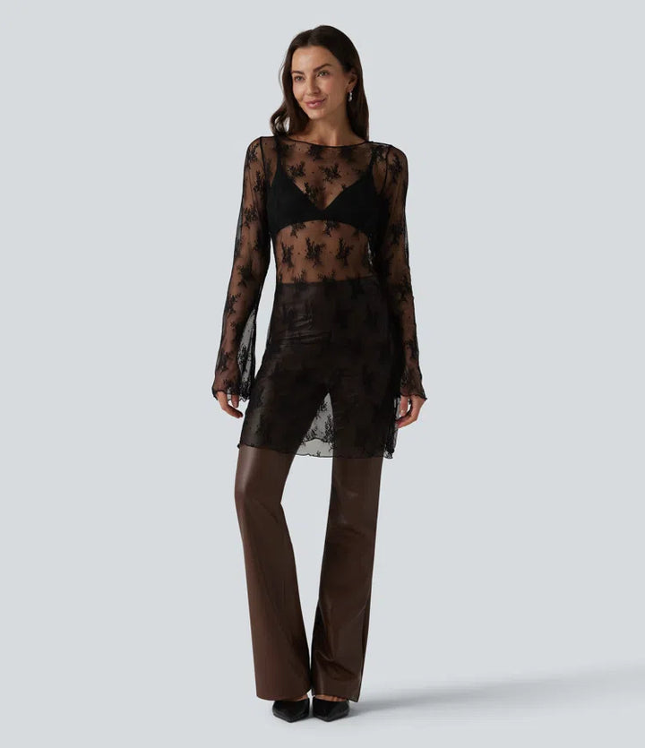 Round Neck Flounce Sleeve 2-piece Lace Party Dress