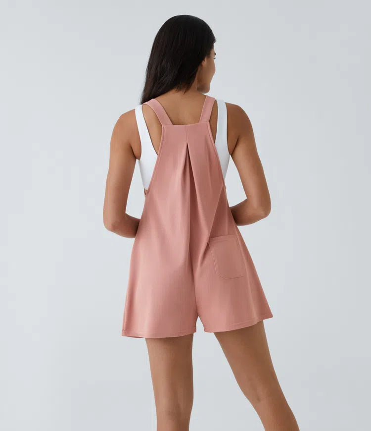 Pockets Waffle Casual Short Overalls