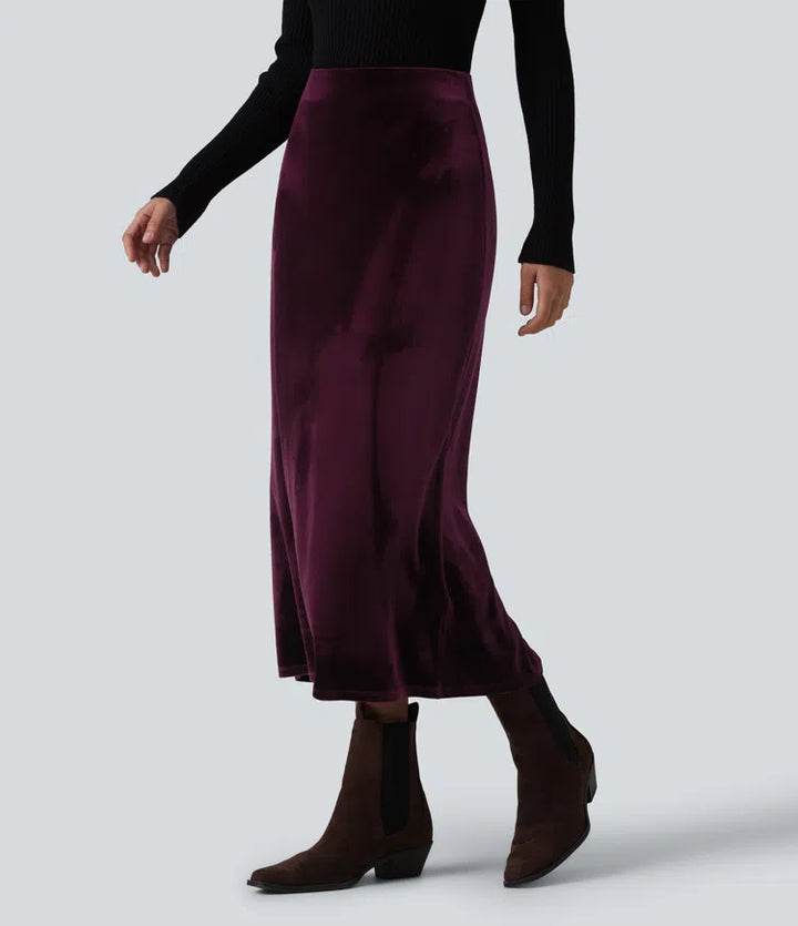 High Waisted Velvet Midi Work Skirt