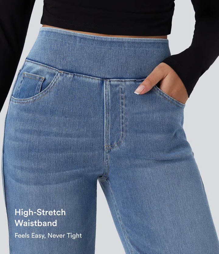Halara Flex High Waisted Pockets Straight Leg Washed Casual Jeans