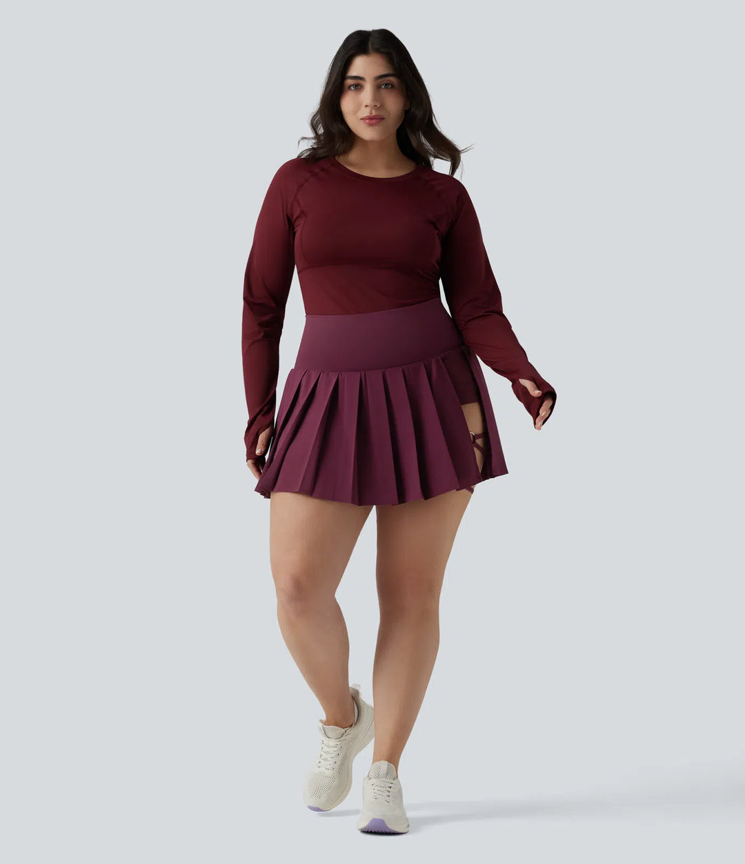 Plus Size Breezeful High Waisted Pleated 2-in-1 Asymmetric Hem Quick Dry Mini Yoga Skirt with Pockets