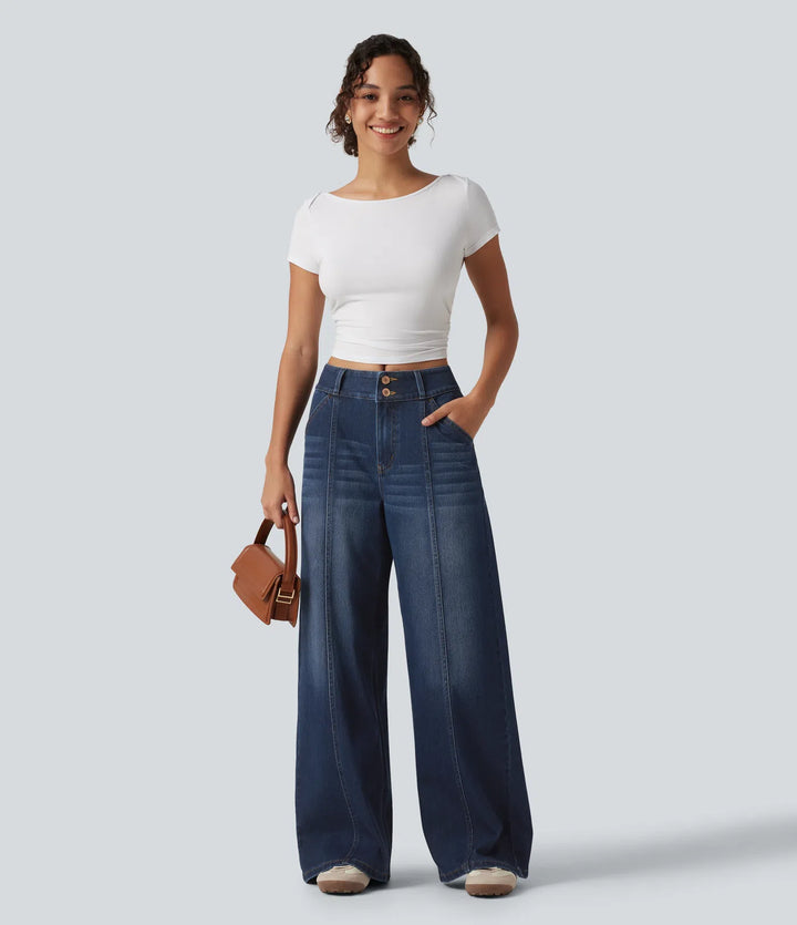 Halara Flex Mid Rise Wide Leg Casual Jeans with Pockets