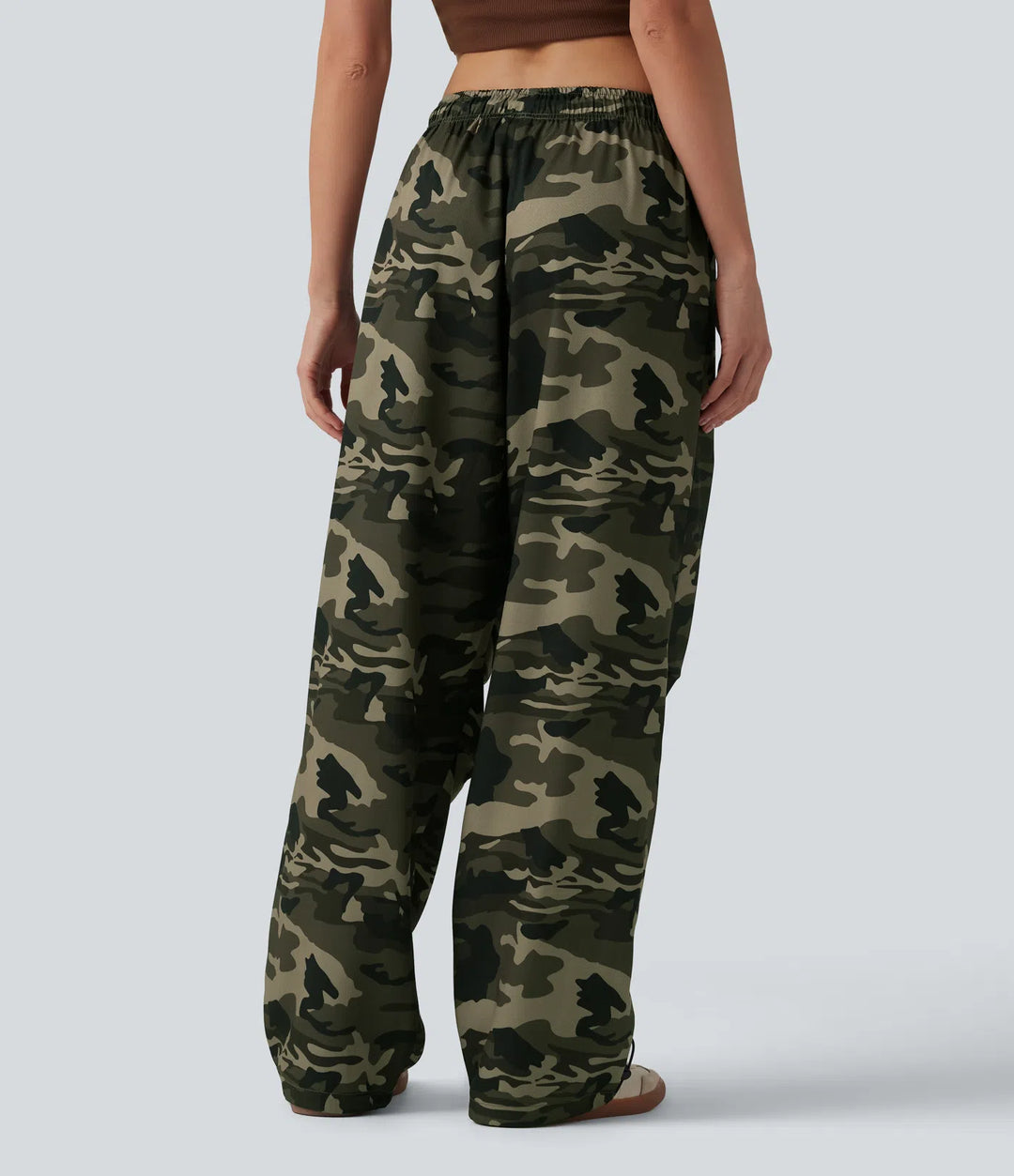 Mid Rise Drawstring Camo Casual Cargo Baggy Pants with Pockets