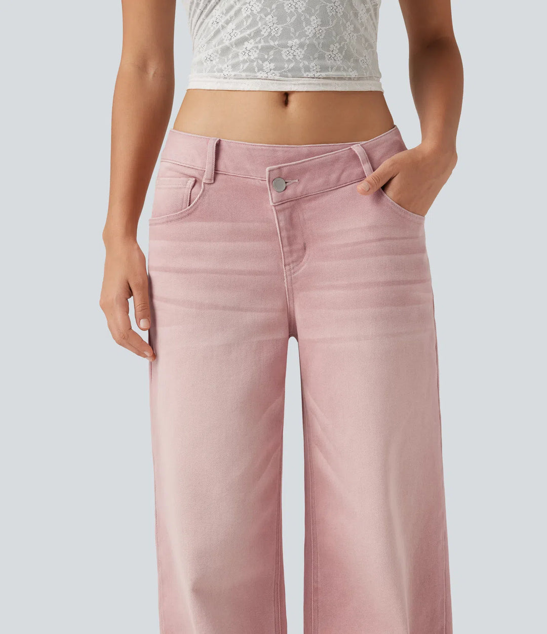 Low Rise Asymmetric Wide Leg Colorful Casual Jeans with Pockets