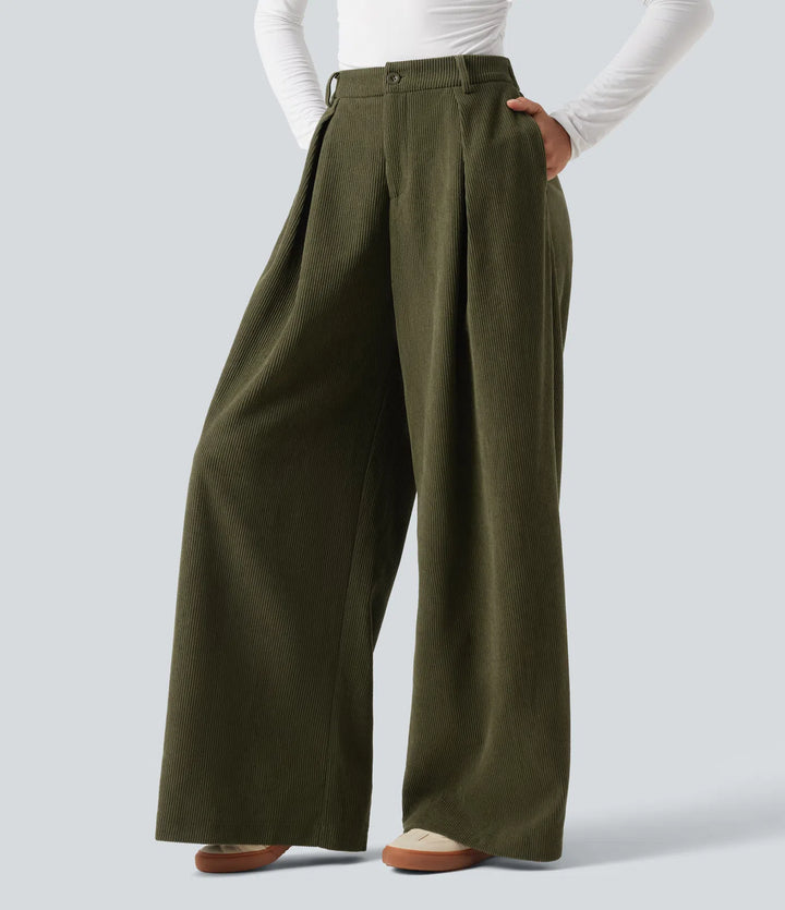 High Waisted Baggy Corduroy Casual Pants with Pockets