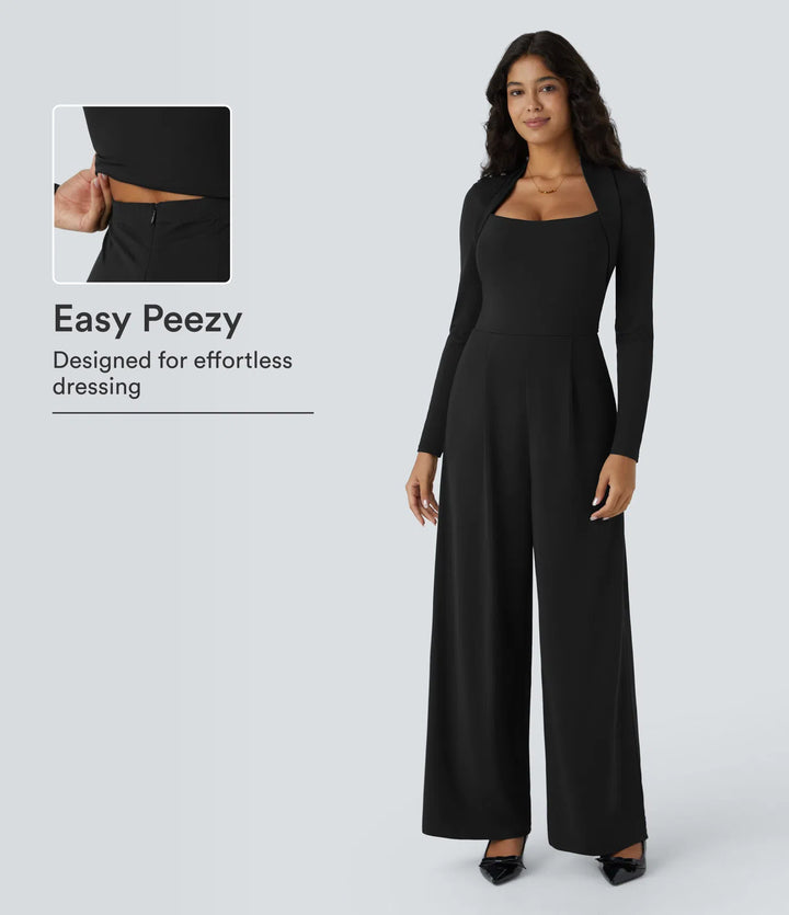 Long Sleeve Pocket Wide Leg Jumpsuit-Easy Peezy