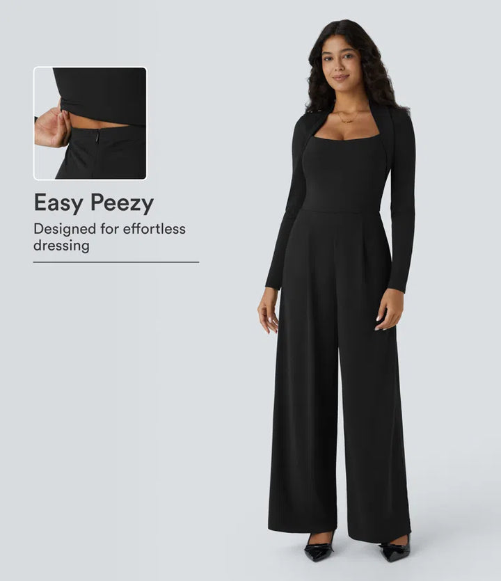 Long Sleeve Pocket Wide Leg Jumpsuit-Easy Peezy
