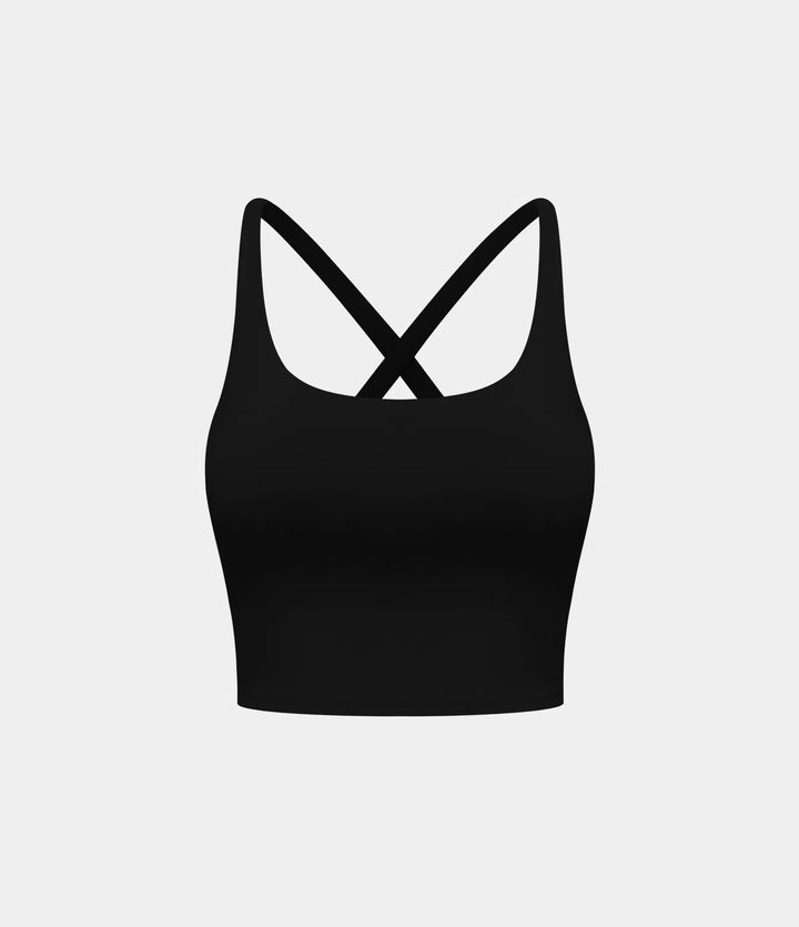 Crisscross Backless Built-in Bra Cropped Running Tank Top A-D Cups