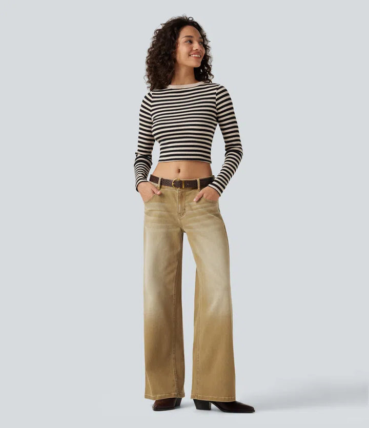 Low Rise Wide Leg Colorful Casual Jeans with Pockets