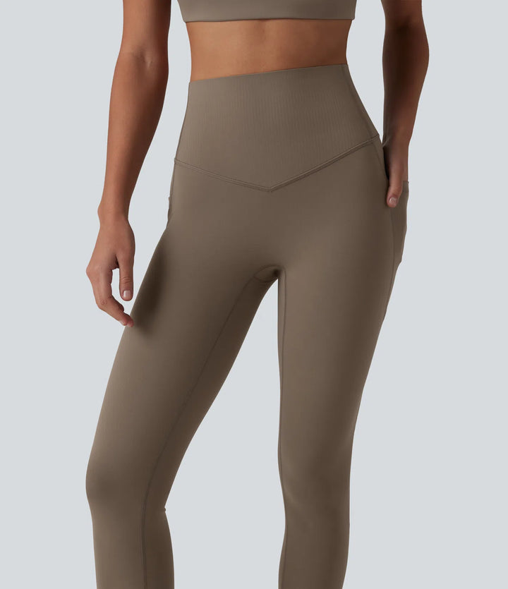 Halara UltraSculpt High Waisted Tummy Control Contrast Ribbed Yoga 7/8 Leggings with Pockets