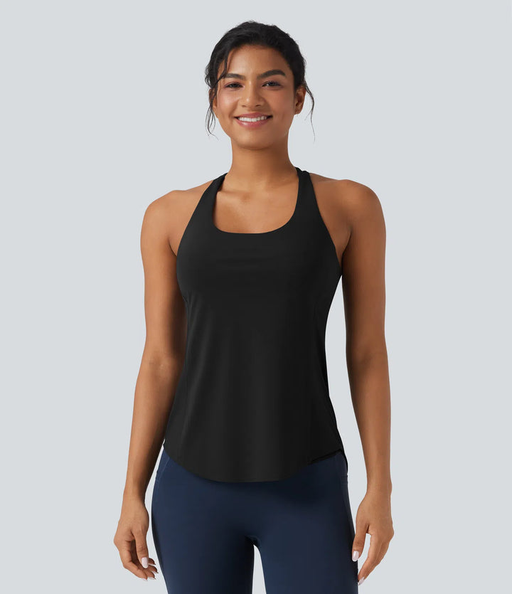 Halara UltraSculpt Round Neck Crisscross Back Running Tank Tops DD-F Cups